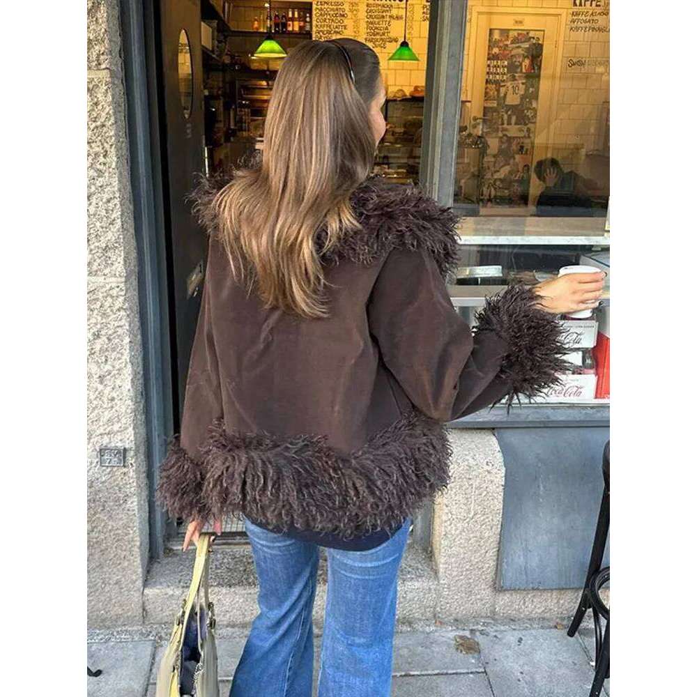 Vintage Solid Faux Fur Jackets Women Casual Plush Lapel Open Coats Female Autumn Winter Trendy Elegant Warm High Street Outwear