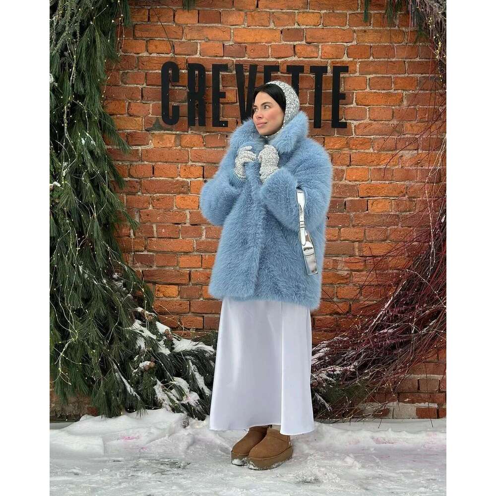 Faux Coat Women Brand Fashion Fluffy Fox Fur Outerwear Overcoat Girl Street Style Furry Warm Jacket 2024 Winter