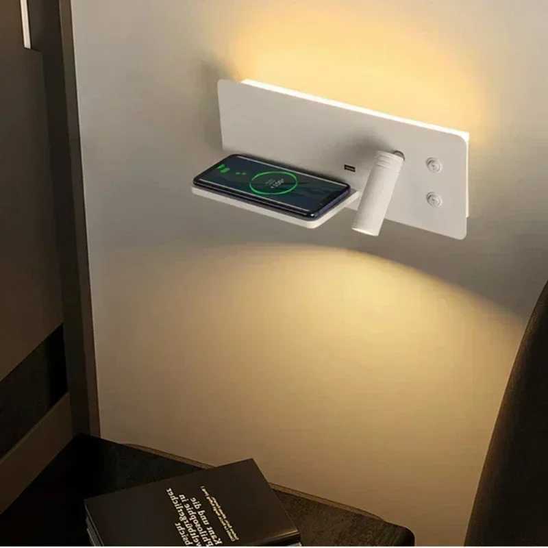 LED Wall Lamp Reading Light Bedroom Phone Wireless Charging USB Charging Rotatable Wall Rotatable Lights Living Room Beside LampXJ250526
