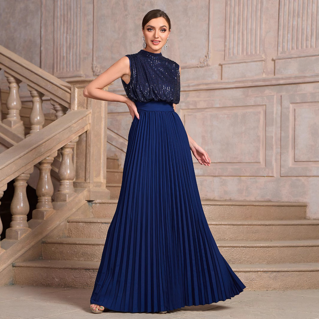 Spring and summer new womens clothing new sequins pleated banquet dresses parties weddings