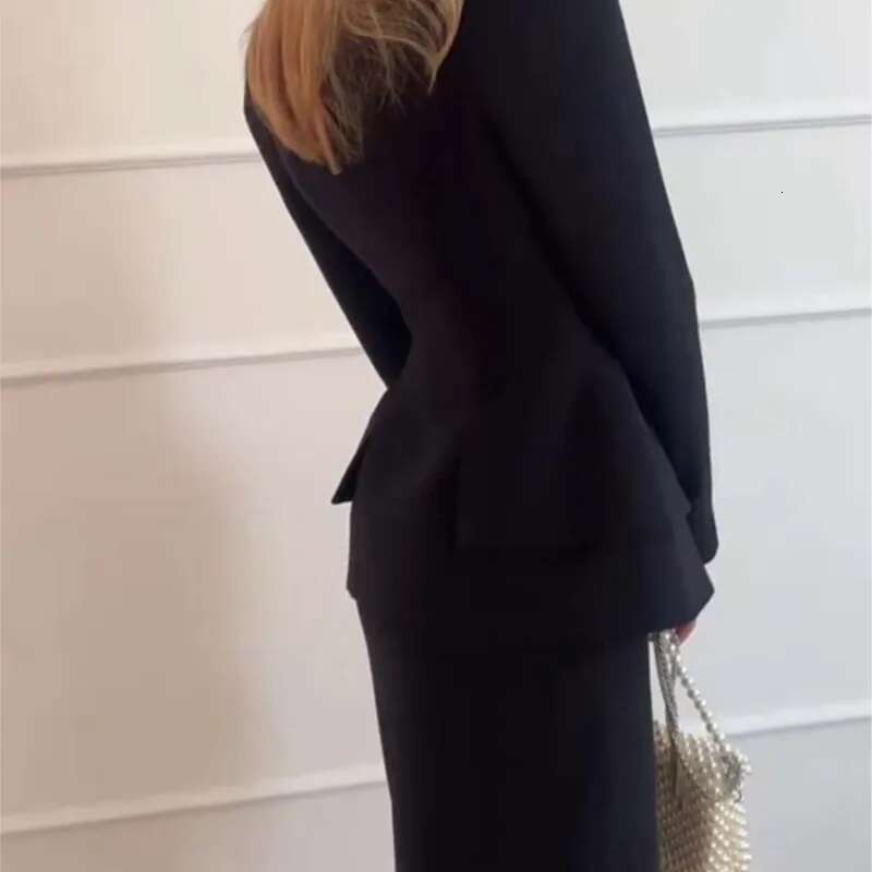 Two Piece Set For Women 2024 Elegant Buttons Short Jacket Hip Package Long Skirts Autumn Urban Female New In Matching Sets