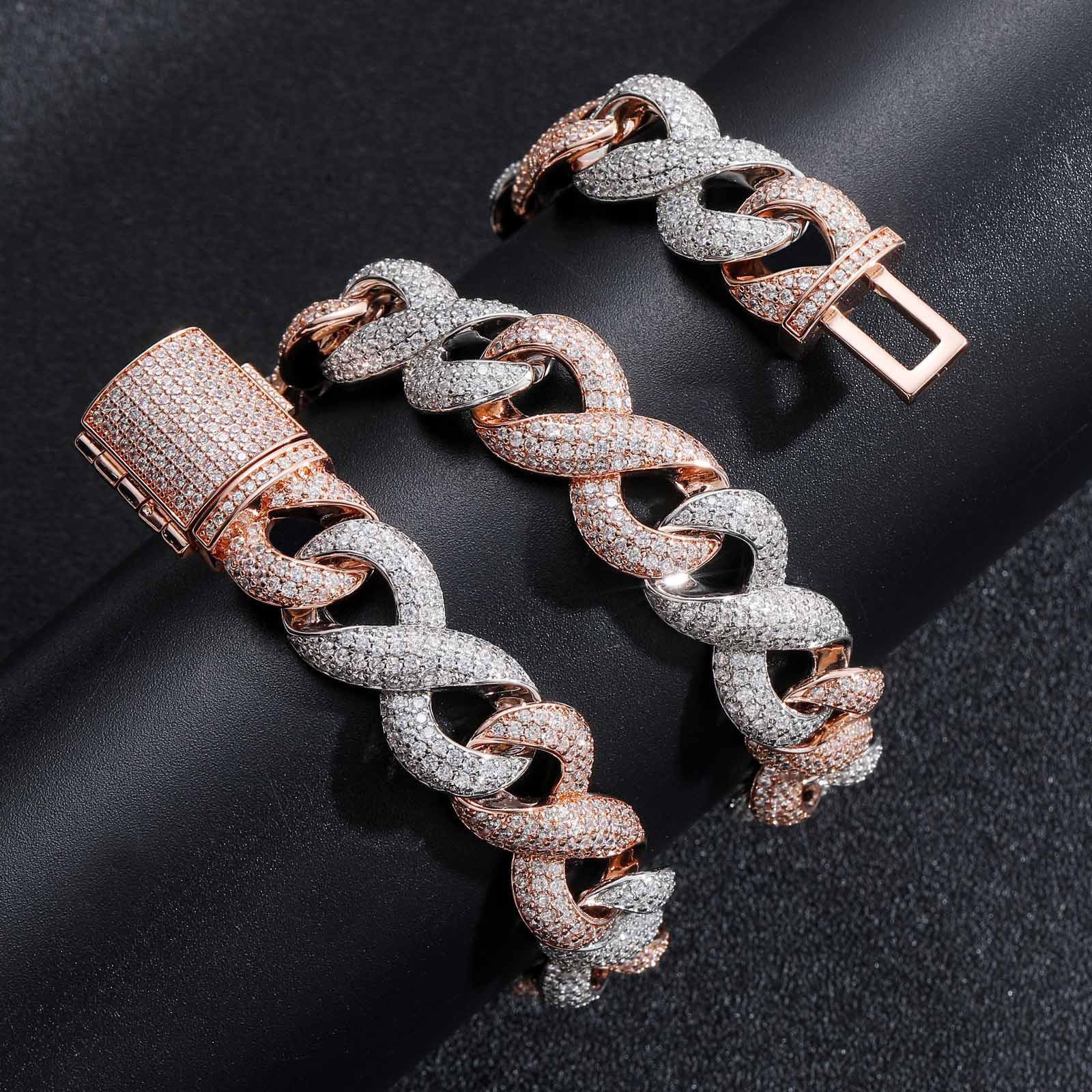 European and American luxury fashion 15mm VVS wide 8-character infinite chain rose gold Cuba hip-hop necklace bracelet Free shipping
