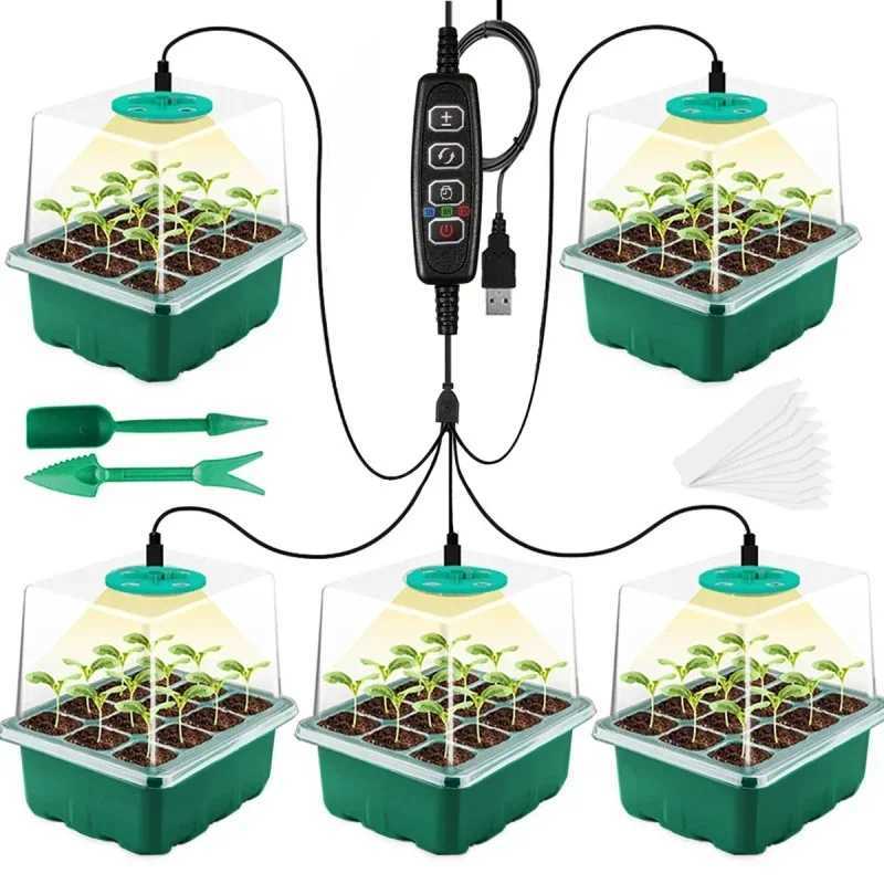 Seed Starter Tray Box With LED Growing Light Nursery Pot with timer Seedling Germination Planter Adjustable Ventilation HumidityXJ250526