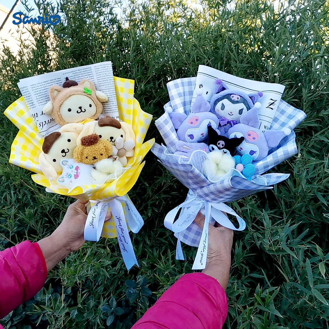 Hello Kitty Kuromi Plush Bouquet Sanrio My Melody Cinnamoroll Stuffed Plush Doll Valentines Day Christmas Birthday Giftsw250526