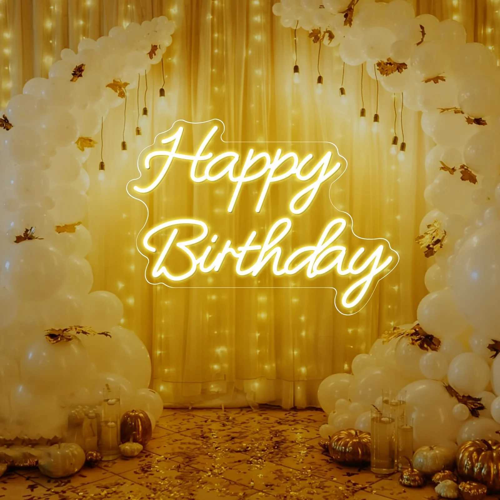 Happy Birthday Neon Sign LED Neon Light Sign for Bedroom Man Cave Birthday Party Bar Home Decoration Gift Night Light W250526