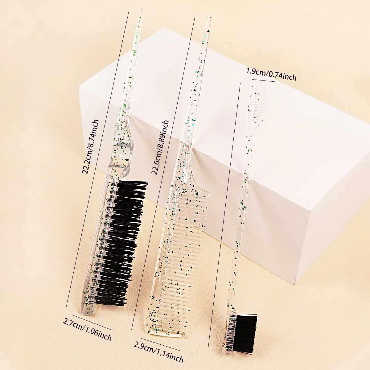 3PCS crystal hair comb set back brush tear style hair brush pointed tail comb suitable for thick and sparse hair care R250526