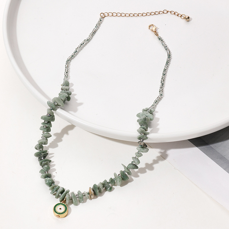 Korean version irregular pink natural stone fashionable and sweet long crystal necklace versatile