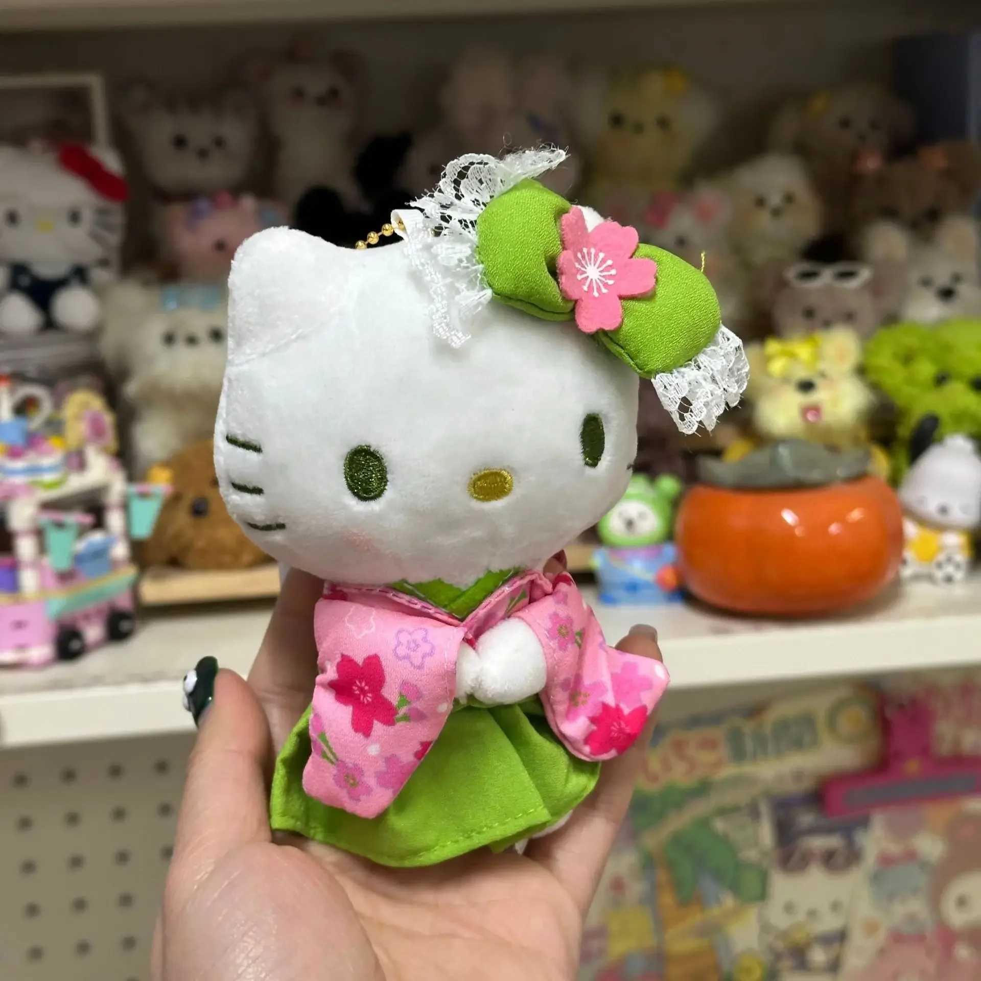Sanrio Kawaii Hello Kitty Matcha Kimono Hello Kitty Doll Plush Bag Pendant Plushie Accessories Soft Doll Girls Birthday Giftsw250526