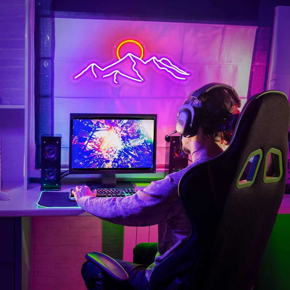 Neon LED Sign Mountain and Sun Neon Lights USB LED Lamp Signs Home Wall Decor Bedroom Kid Room Bar Party Birthday Decoration W250526