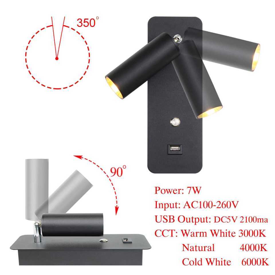 Indoor LED Wall Lamps 7W with USB Charge Wall Lamp Bedroom Living Room Nordic Modern Wall Light Aisle with Switch Wall SconceXJ250526