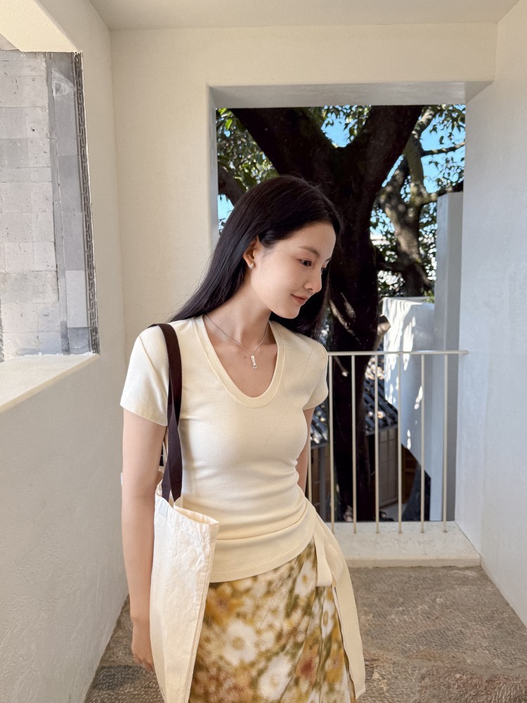 HL240 Spring and Summer Hot Style Minimalist Slim Fit Bottoming Shirt Short Sleeve T-shirt Women