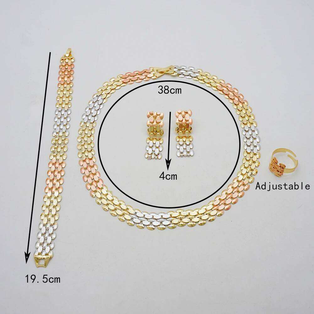 Simple Elegant Gold Color Women Jewelry Necklace Earrings Bracelet Rings Sets Fashion Set Dubai Wedding Banquet Party Gifts