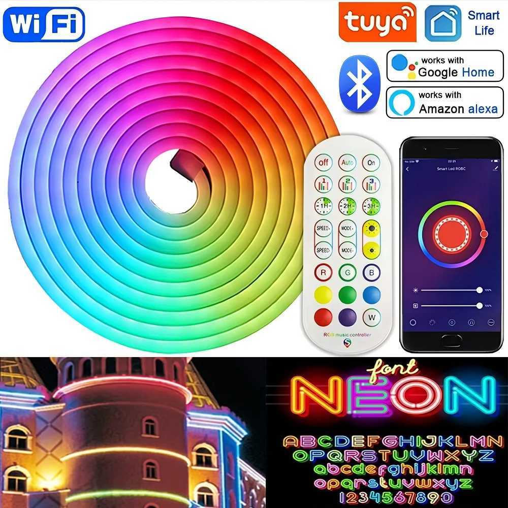 108Leds/M USB RGB LED Neon Strip Light Smart Tuya Wifi Bluetooth DIY Flexible Ribbon 5V Waterproof 1M/2M/3M/5M Neon Rope Lights W250701
