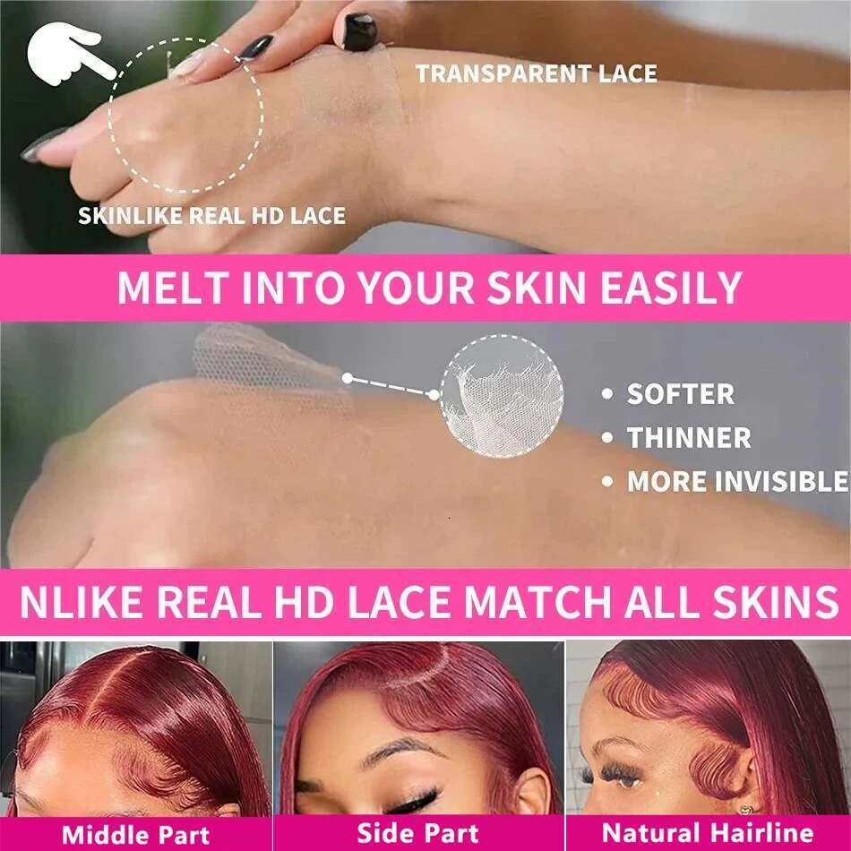 99J Colored Front Human Hair Straight Bury 13x4 Transparent Full Lace Frontal Wig Red Brazilian Wigs For Women