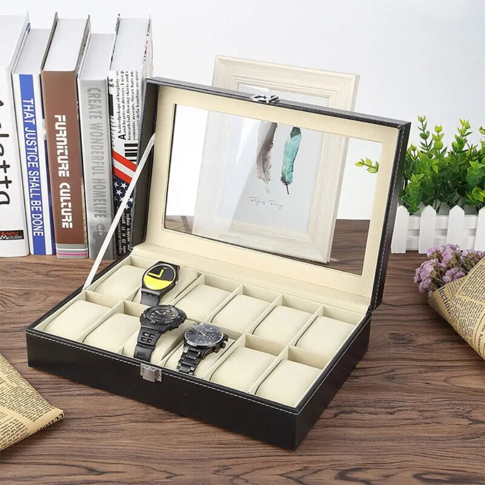 Mens 6 10 12 Grids PU Leather Watch Display Case Collection Storage Holder Box Jewelry Storage Packaging Box Watches Accessories 250520
