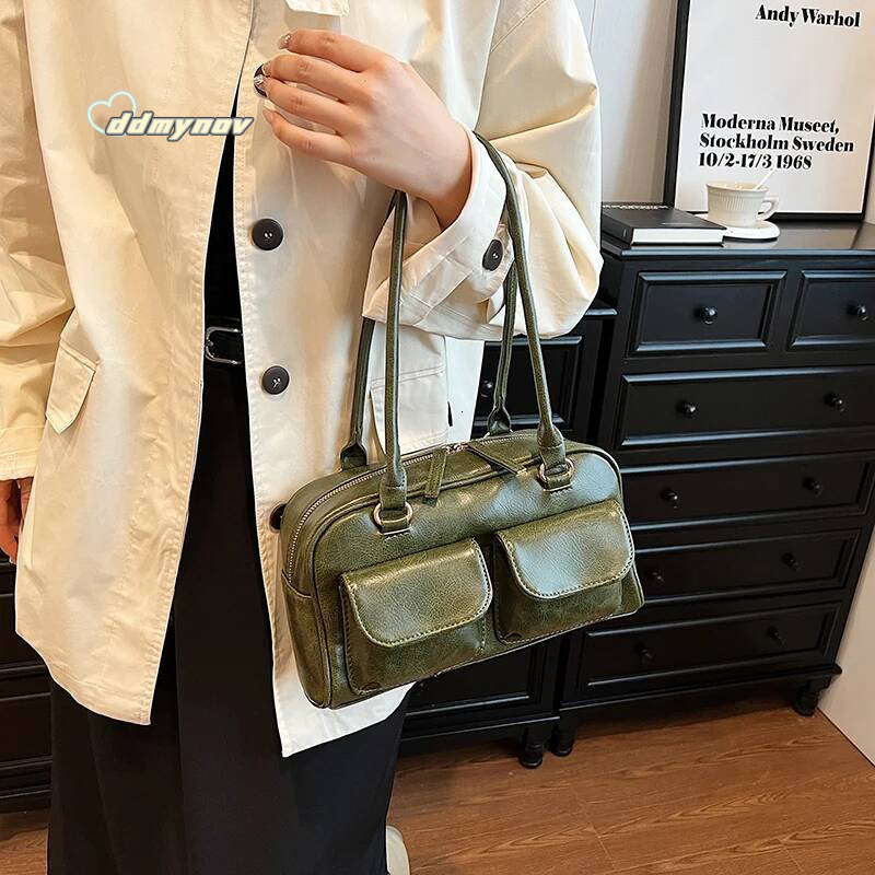 Commuter Shoulder Bags For Women Retro Multi Pockets Big Capacity Underarm Boston Pillow Bag 2024 Designer Handbags ddmynov