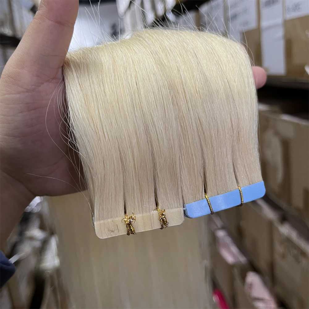 60# Tape in Hair Extensions Human Hair Blonde Machine Remy Tape in Hair Extensions for Women Platinum Blonde Invisible Human Hair S25526