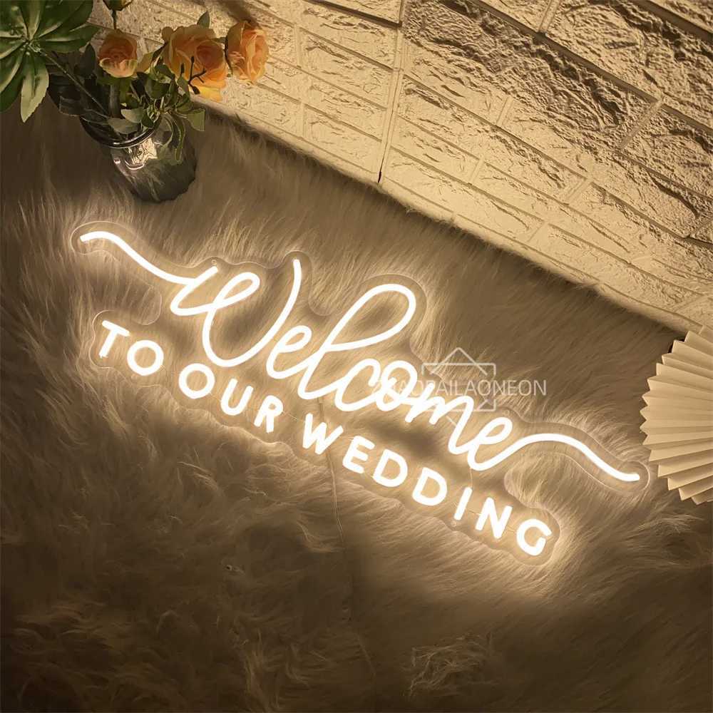 Welcome to our wedding Neon LED Sign Wall Hanging Wedding Party Room Decor Engaged Neon Lights USB Wedding Decoration Signs W250526