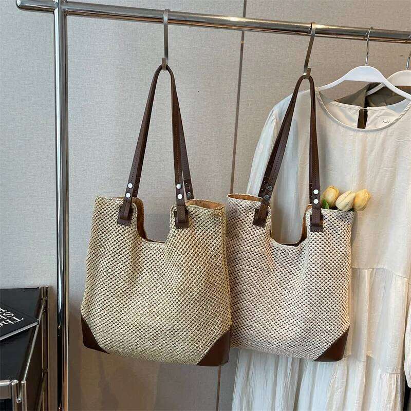 2025 Boho-Chic Raffia Tote, Convertible Beach Bag with Adjustable Strap, Spacious Woven Vacation Purse for Women