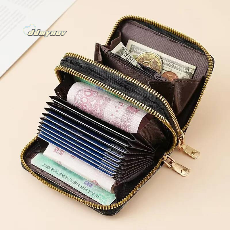 Stylish Women's Card Holder Wallet Double Layer Zipper, Multi-Function Compact Design for Cards & Cash, Small Portable Organizer ddmynov