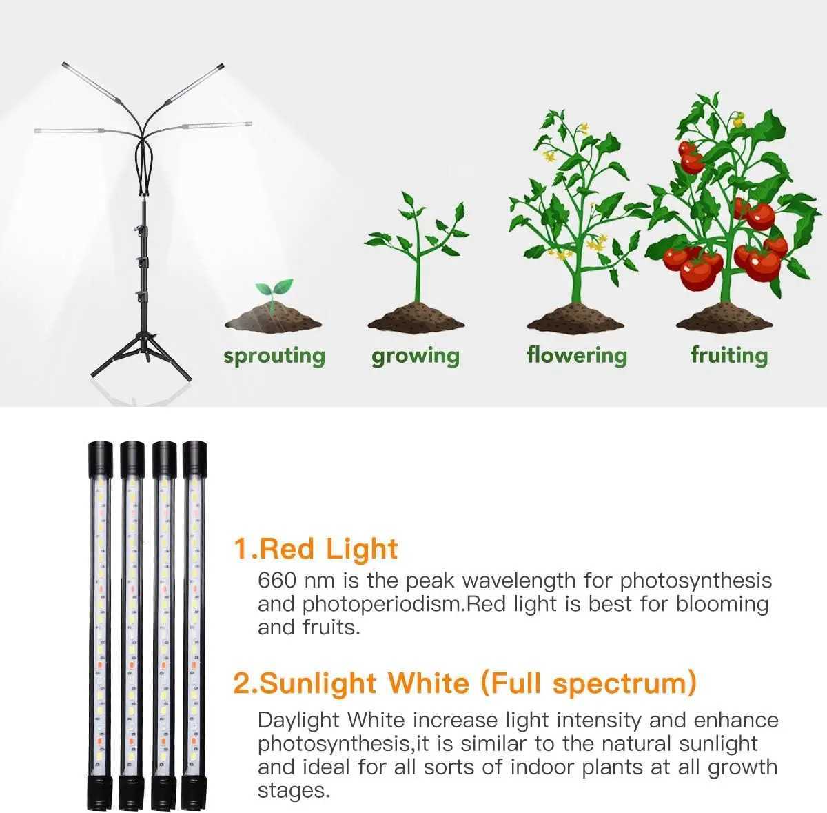 LED Plant Light Full Spectrum Tripod USB Switch Indoor Greenhouse Vegetable Flower Plant Light Grow Box Plant Grow LightsXJ250526