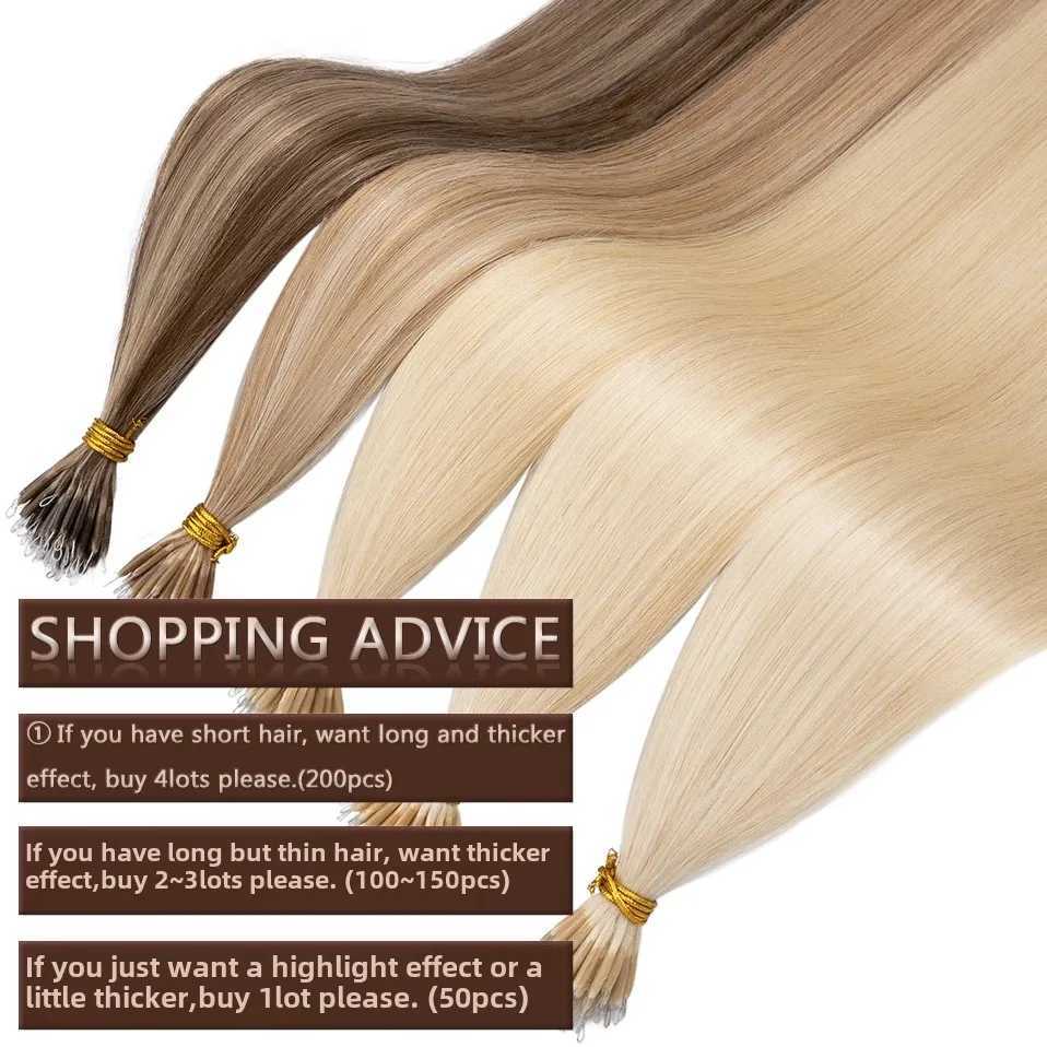 S-noilite Human Hair Micro Links Hair Extensions 0.7g/strand Nano Rings 50pcs Nano Bead Prebonded 18-24inch Straight Blonde Hair S25526