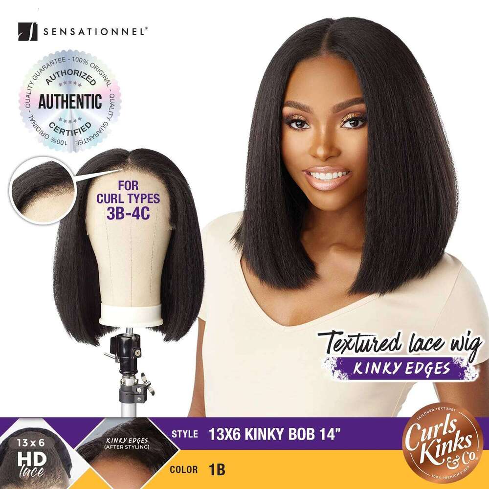 Sensationnel Curls Kinks N Co HD Lace Front Wig Glueless Edges 13X6 Kinky Bob 14" - Natural Curly Style, Soft Look