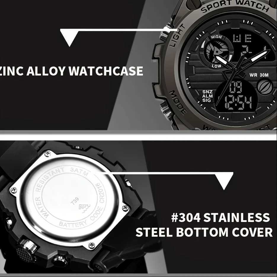 Watches for Men Outdoor LED Stopwatch Digital Electronic Large Dual Display Tough Electronic Clock Wrist Watches for Men M250526