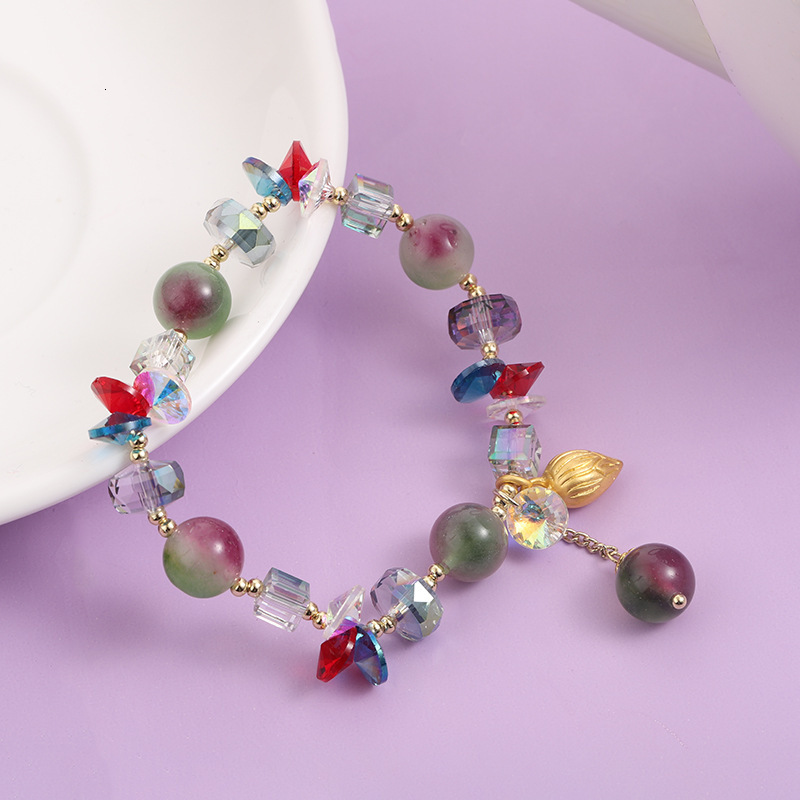 Fashionable Korean women's electroplated colored crystal bead with creative sandstorm gold pendant and wind bracelet