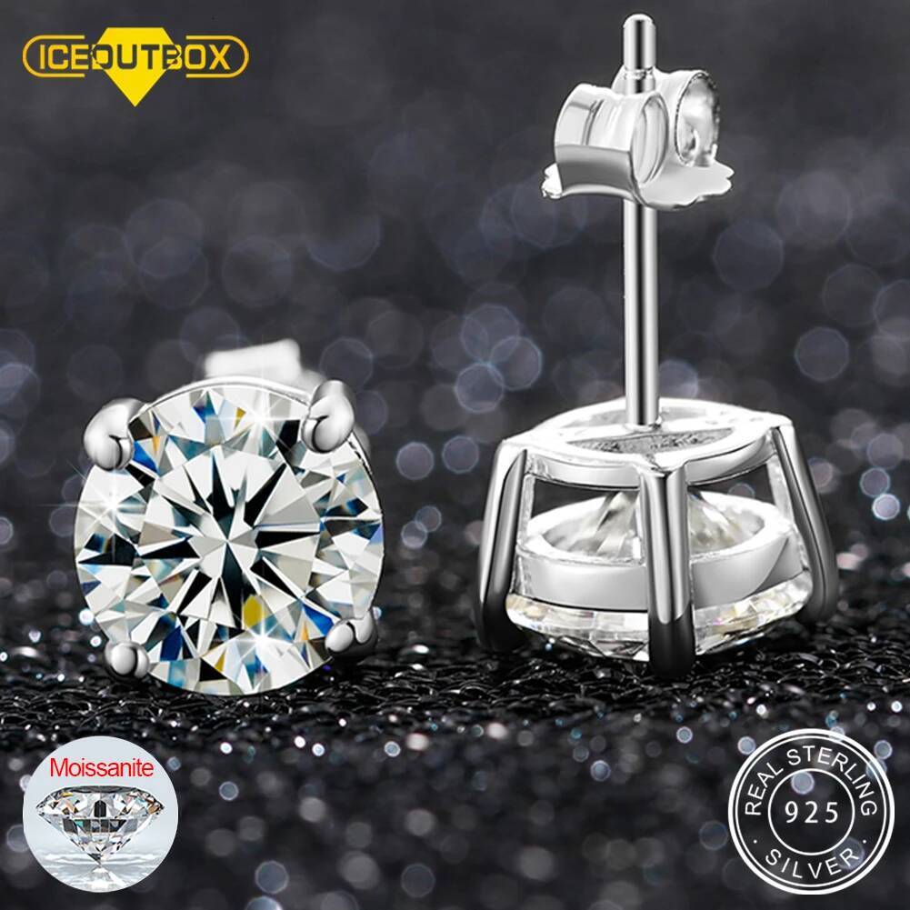 0.1-2 Carat D VVS Solitaire Moissanite Stud Earrings For Women Men Solid Sterling Sier Sparkling Wedding Birthday Jewelry