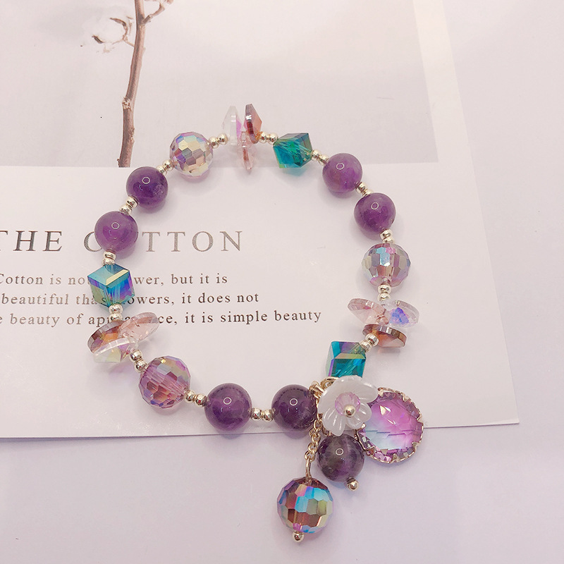 New Simple and Fashionable Amethyst Crystal Single Circle Female Pendant Bead Bracelet Jewelry