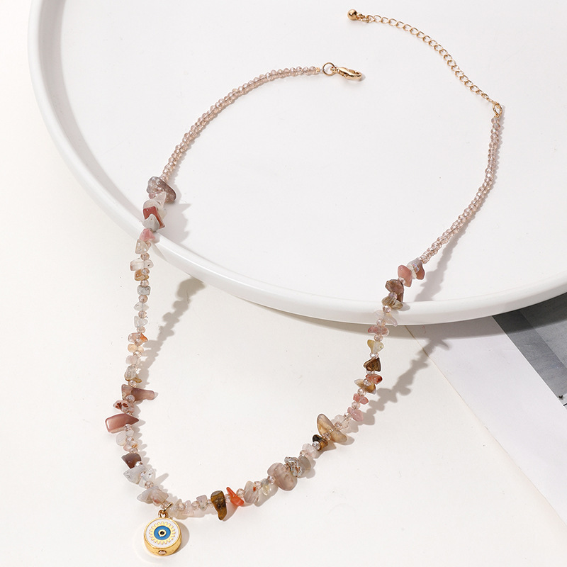 Korean version irregular pink natural stone fashionable and sweet long crystal necklace versatile