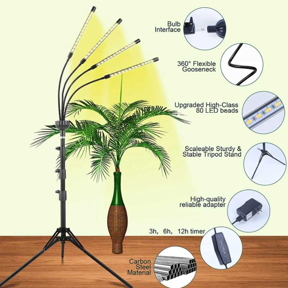LED Plant Light Full Spectrum Tripod USB Switch Indoor Greenhouse Vegetable Flower Plant Light Grow Box Plant Grow LightsXJ250526