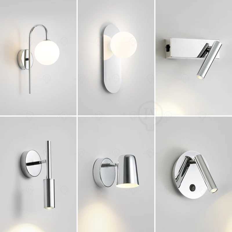 Modern bedroom bedside reading small wall lamp electroplated silver study living room childrens room adjustable angle wall lampXJ250526