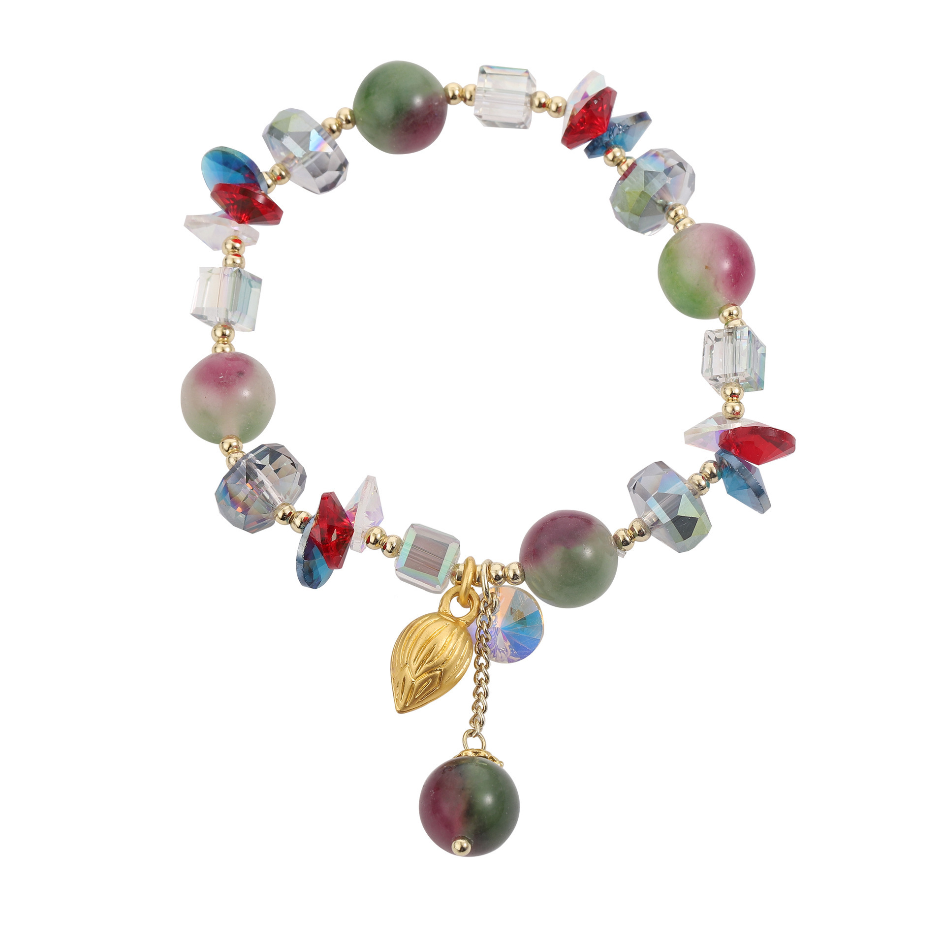 Fashionable Korean women's electroplated colored crystal bead with creative sandstorm gold pendant and wind bracelet