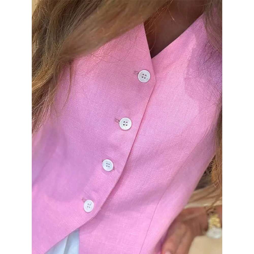 Women Vest Skirt Suit Solid V-Neck Single Breasted Sleeveless Short Top Wide Leg Skirts Female Elegant Summer Lady Beach Wears