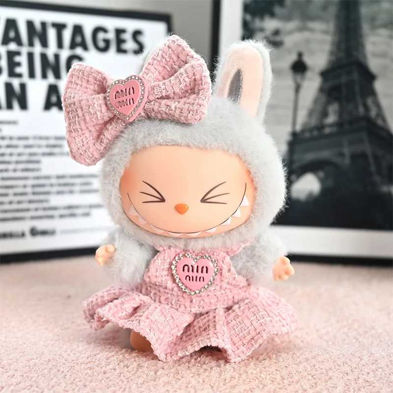For 17cm Labubu Doll luxury clothes pink dresses Bow headband Set Labubu doll DIY girl clothing shoes skirt accessories X250526