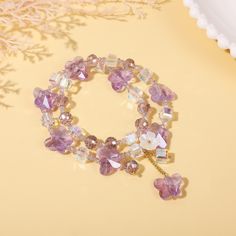 Japanese Korean fashion crystal double circle with sweet temperament, simple and trendy girl's bracelet, student best friend's bracelet