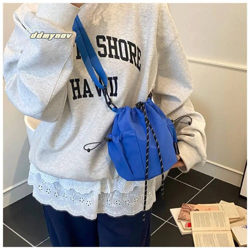 Cute Korean Style Drawstring Bucket Purse Handbag Nylon Shoulder Solid Color Mobile Phone Small Crossbody Bag Girls ddmynov