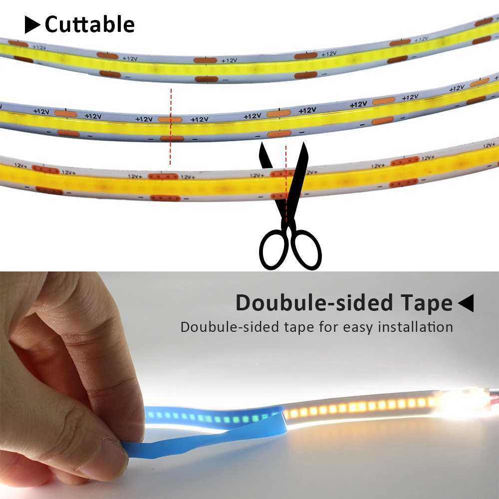 12V COB LED Strip Light 320LEDs/m High Density RA90 Warm Nature Cool White Red Ice Blue Yellow Pink Flexible Ribbon Linear Light W250526