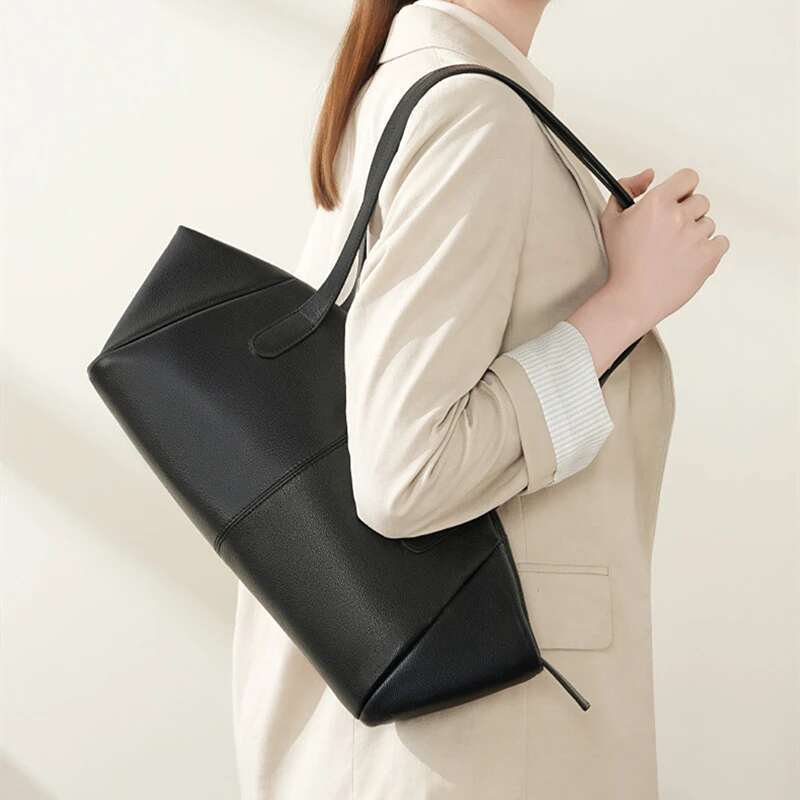 Hifashion Real Genuine Leather Large Tote Shoulder Bags For Women Designer Trapeze Shopper Work Ladies Handbags bag