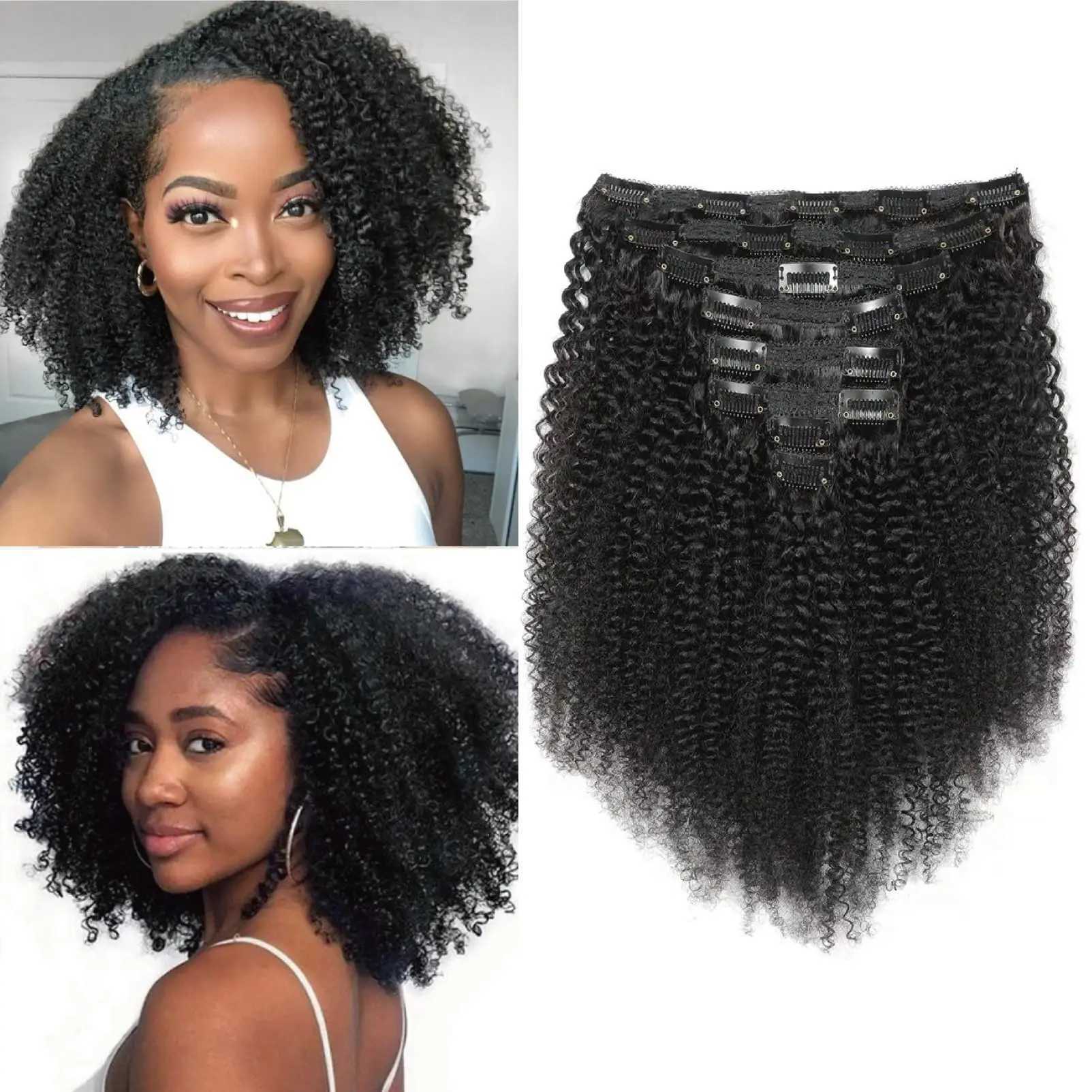 Afro Kinky Curly Clip In Hair Extensions Human Hair 12A Brazilian Virgin Remy 100% Human Hair 8pcs 120g/set Natural Color S25526
