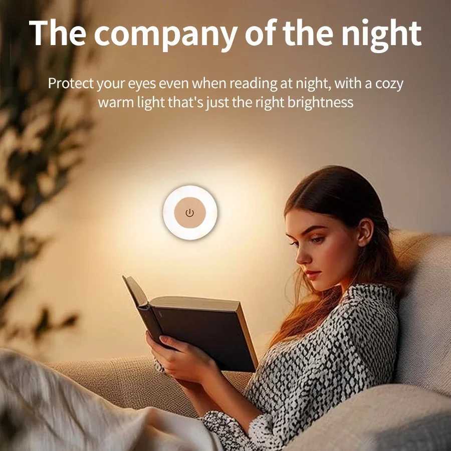 Round LED Wall Lamp Rechargeable Night Light with Touch Switch Dimmable Magnetic Book Light for Reading Bedroom Cabinet ClosetXJ250526
