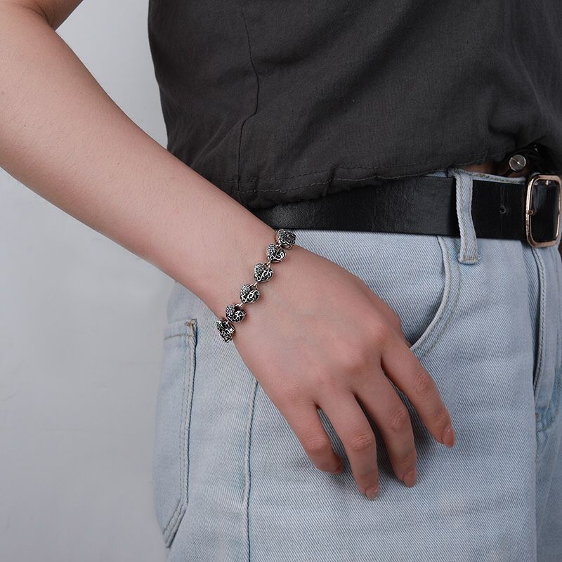 D191 S925 Sterling Silver Bracelet Fashion Letter Personalized Vintage Heart Cross Flower Peach Blossom Set Diamond Couple Punk Hip Hop Jewelry Style 