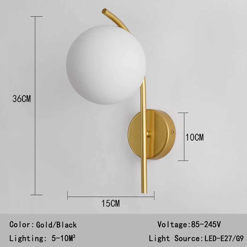 LED Glass Ball Wall Lamp Voltage 110V 220V Black/Gold Upholstery Light For Living Room Bedroom Bedside Aisle Stair Wall LightXJ250526