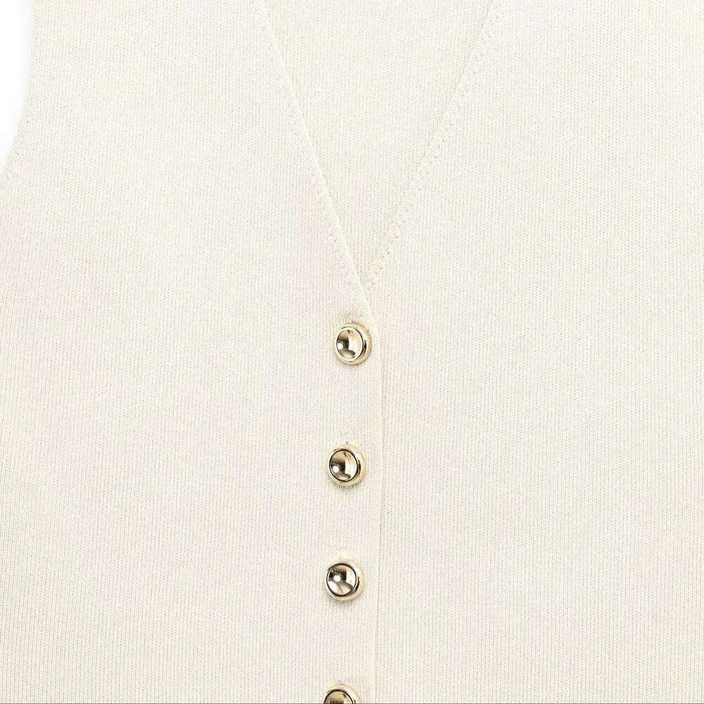 ZBZA Women's Knitted Vest Suit V-Neck Single-Breasted Cropped Top High Waist Zipper Midi Skirt Spring Summer New Chic Set