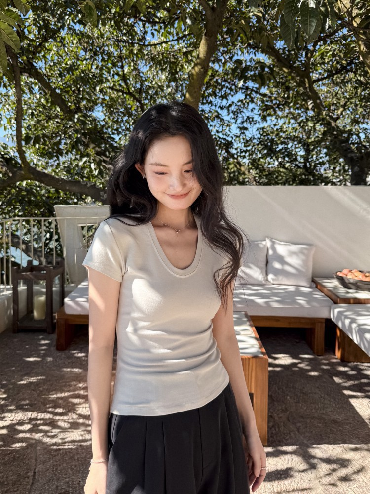 HL240 Spring and Summer Hot Style Minimalist Slim Fit Bottoming Shirt Short Sleeve T-shirt Women