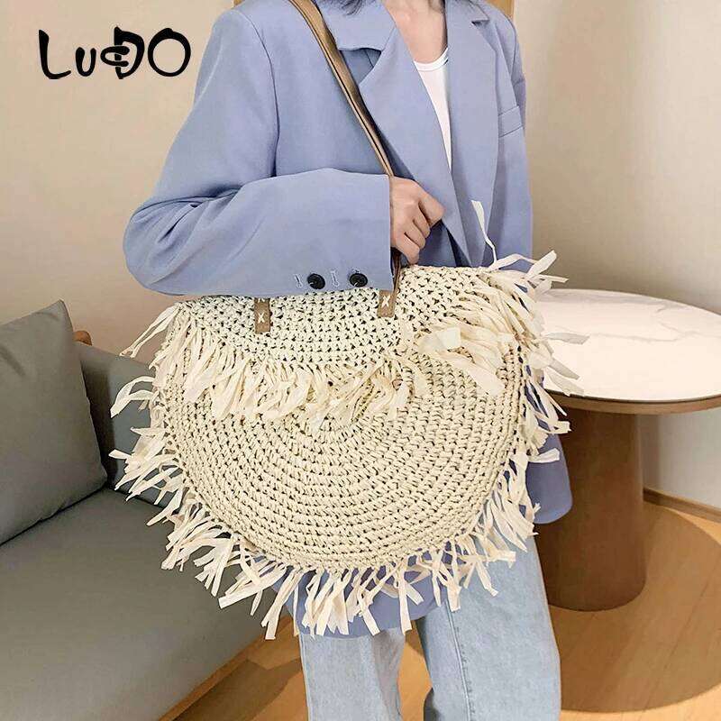 Shoulder Bags for Women 2025 Female Ins Summer Big Capacity Paper Handmade Woven Beach Bag Bohemia Bali Handbag