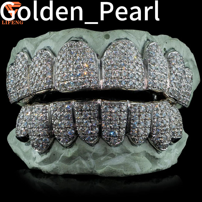 VVS Diamond Opal Grillz for Teeth Custom Iced Out Hip Hop Moissanite Grillz 8 on 8 White Gold Plated 925 Silver Grillz Perm Cut
