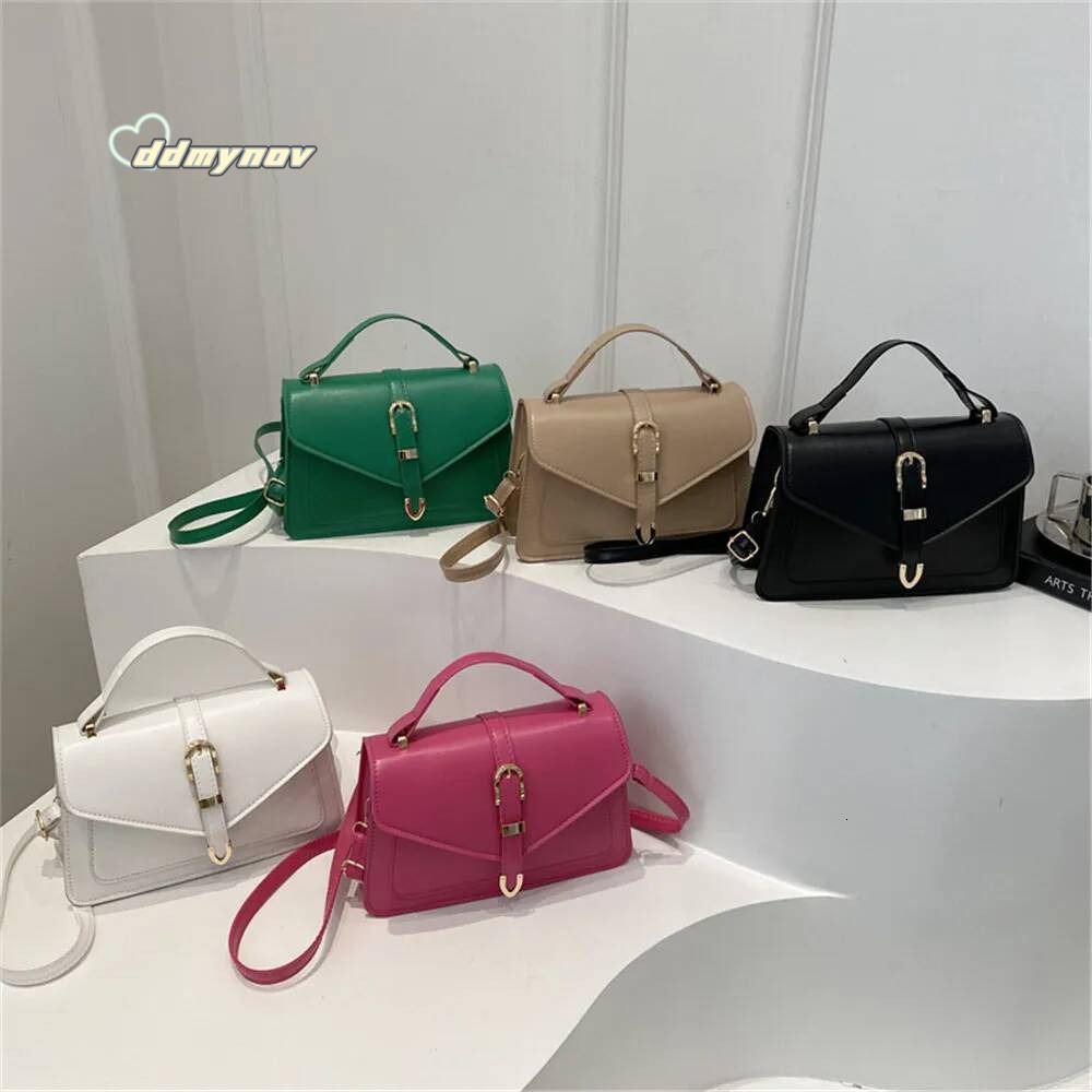 New Fashion Sling Shoulder Bag PU Top Handle Messenger Handbags Simple Solid Color Belt Buckle Commuter Crossbody Bags For Women ddmynov